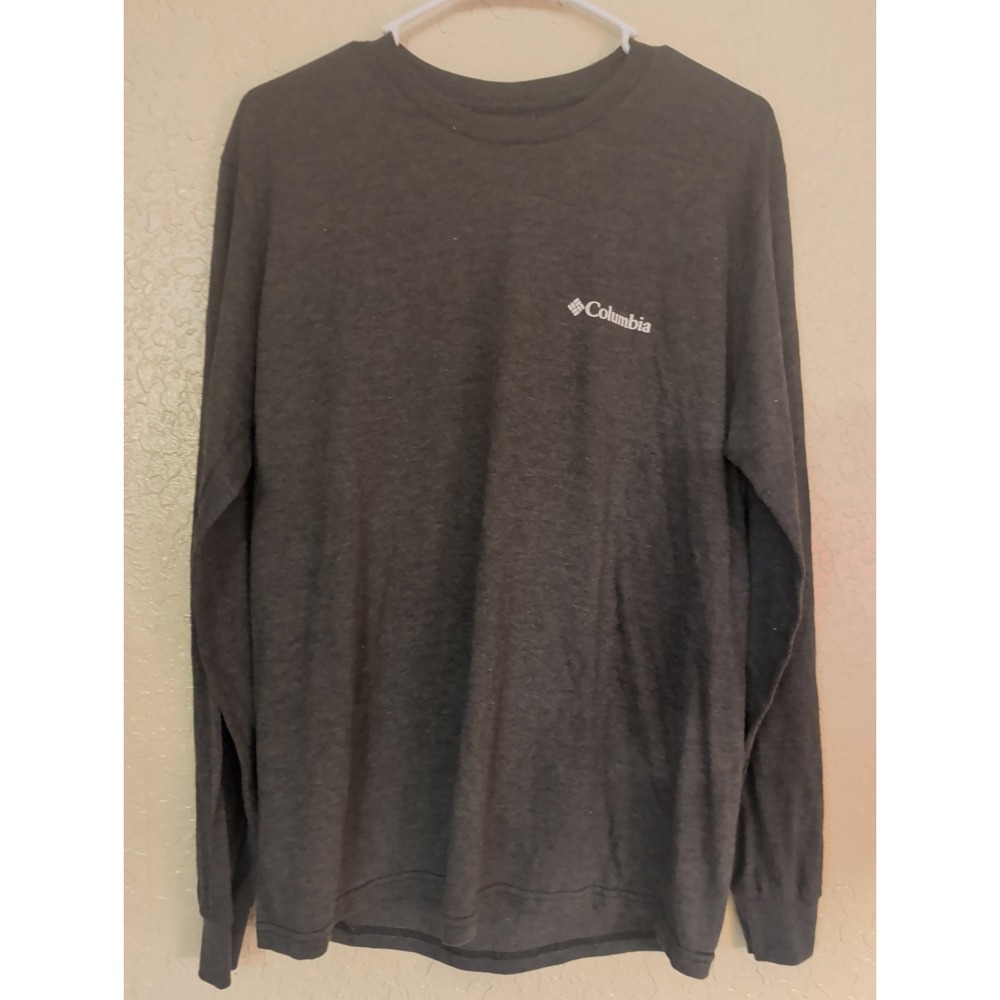 Columbia Mens Long Sleeve Grey Pullover Shirt With Mount Hood Back Logo Medium
